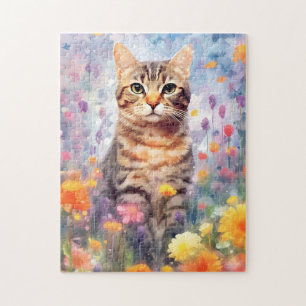 American wirehair cat colourful watercolor artwork jigsaw puzzle