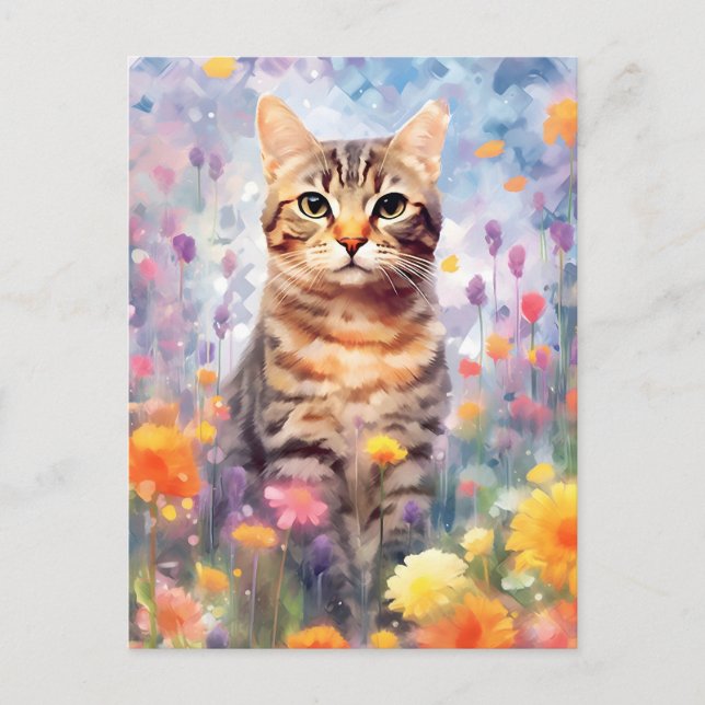 American wirehair cat colourful watercolor artwork postcard (Front)