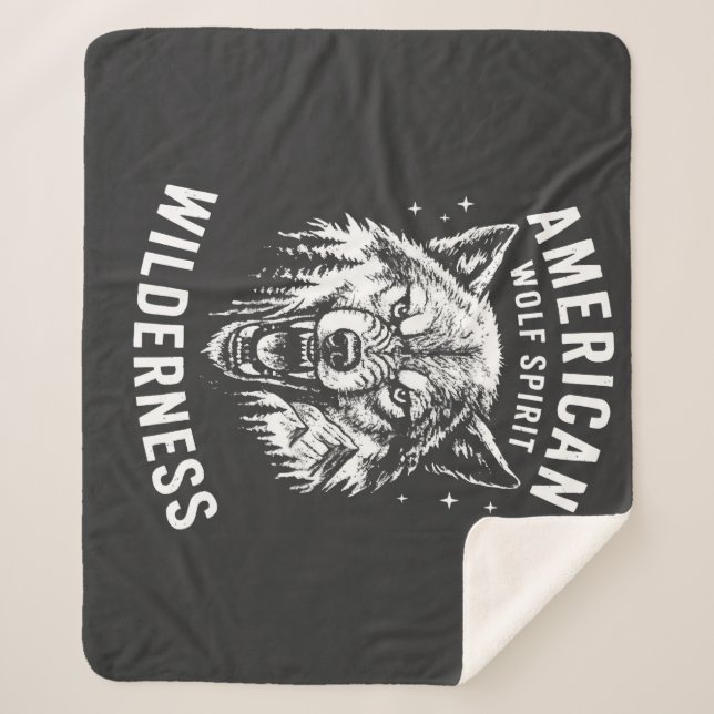 American Wolf Spirit Wilderness T-Shirt Sherpa Blanket (Front)