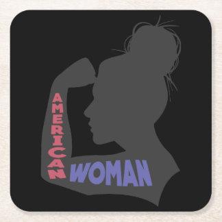 American Woman dark grey Square Paper Coaster