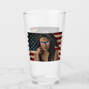 American Woman Distressed American Flag     Glass