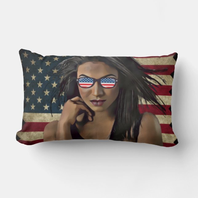 American Woman Distressed American Flag   Lumbar Cushion (Front)