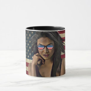 American Woman Distressed American Flag Mug