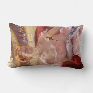 American Woman with a Pearl Necklace & Pink Dress Lumbar Cushion