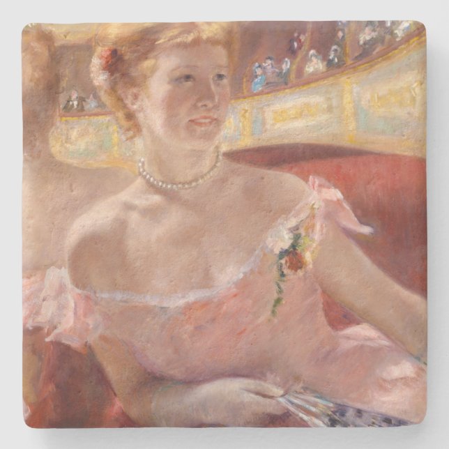 American Woman with a Pearl Necklace & Pink Dress Stone Coaster (Front)