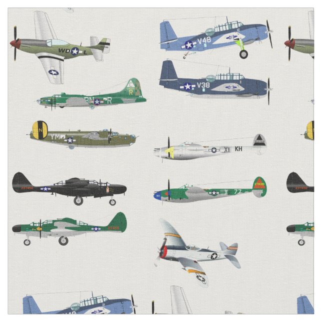 American World War Two Fighters Fabric (Close Up)