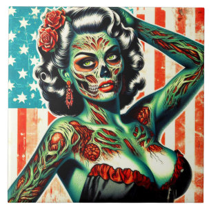 American Zombie Pin-up Ceramic Tile