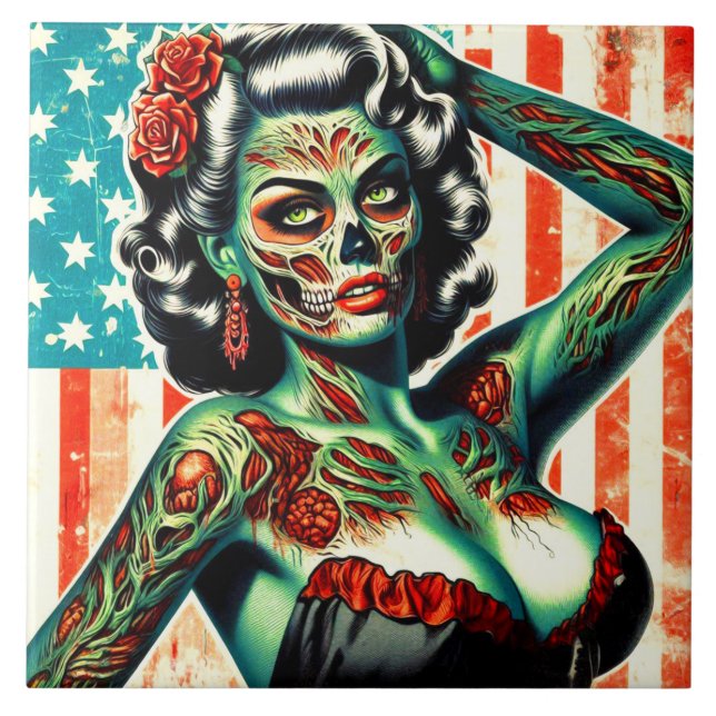 American Zombie Pin-up Ceramic Tile (Front)