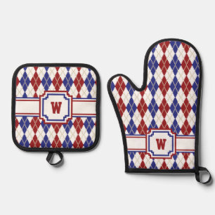 Americana Argyle Oven Mitt & Pot Holder Set