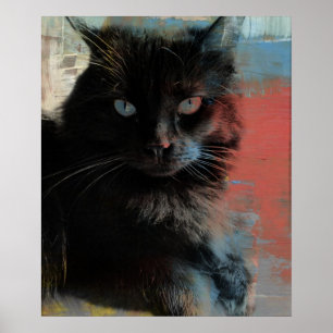 Americana Black Cat, Folk Art Poster