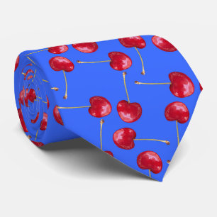 Americana Cherries Blue Background Tie