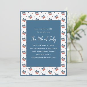 Americana Cherry Bow Coquette Fourth July Party Invitation