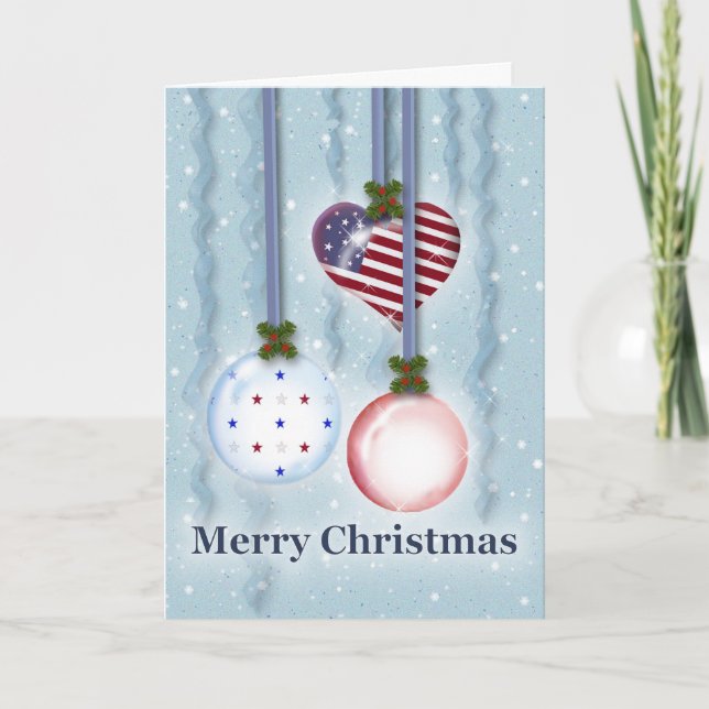Americana Christmas with Ornaments Holiday Card (Front)