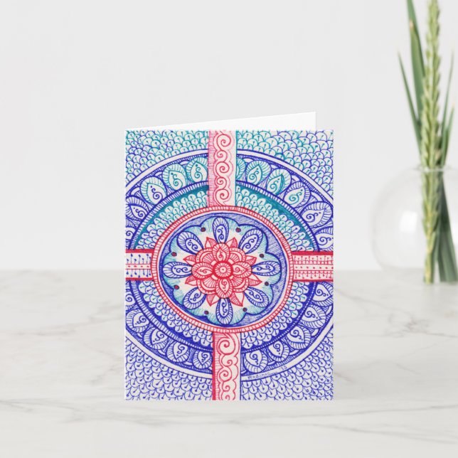 Americana Colours Damask Indian Mandala Thank You Card (Front)