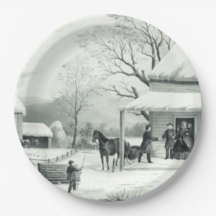 Americana Currier Ives Holidays Family Paper Plate