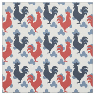 Americana Farmhouse Roosters - Barn Red & Navy Fabric