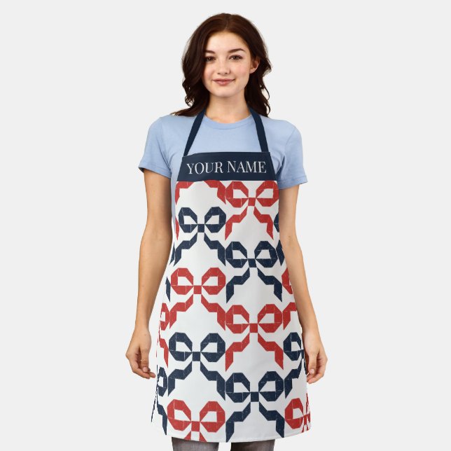 Americana Folk Art Bow Quilt Pattern Apron (Worn)