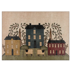 Americana Folk Art Houses Cutting Board