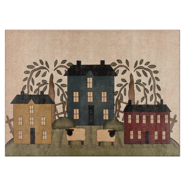 Americana Folk Art Houses  Cutting Board (Front)