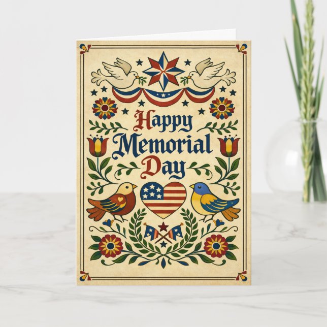 Americana Folk Art Memorial Day  Card (Front)
