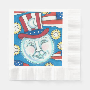 AMERICANA FOLK ART PATRIOTIC MAN IN THE MOON NAPKIN