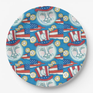 AMERICANA FOLK ART PATRIOTIC MAN IN THE MOON PAPER PLATE