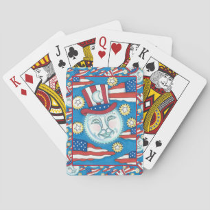 AMERICANA FOLK ART PATRIOTIC MAN IN THE MOON PLAYING CARDS