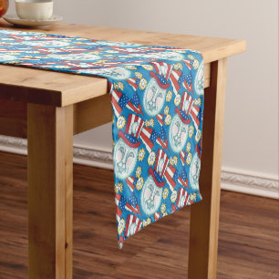 AMERICANA FOLK ART PATRIOTIC MAN IN THE MOON SHORT TABLE RUNNER