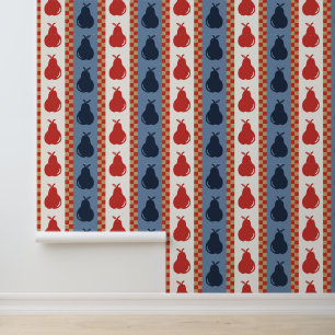 Americana Folk Art Pear Stripe - Barn Red & Khaki Wallpaper