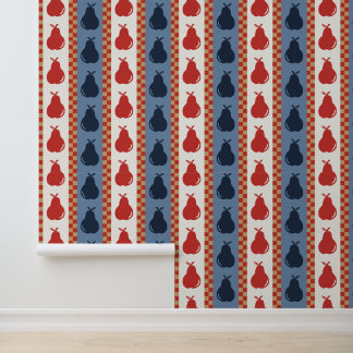 Americana Folk Art Pear Stripe - Barn Red & Khaki Wallpaper