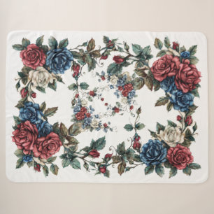 Americana Garden Patriot Roses Sherpa Blanket