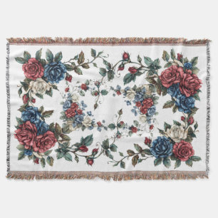 Americana Garden Patriot Roses Throw Blanket
