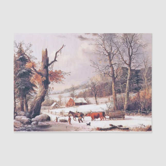 Americana Horse Sleigh Farmhouse Snow Tissue Paper (Front)