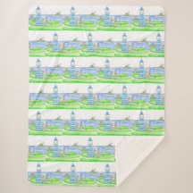 Americana Lighthouse Large Sherpa Blanket