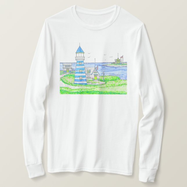 Americana Lighthouse Long Sleeve Tshirt (Design Front)
