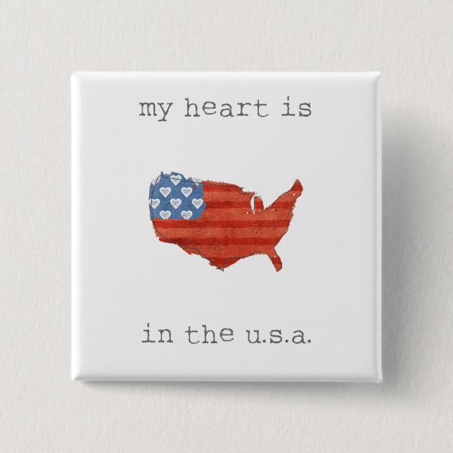 Americana | My Heart Is In The USA Map 15 Cm Square Badge (Front)