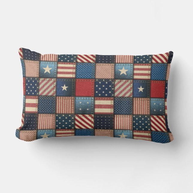 Americana Patchwork Image Lumbar Cushion (Front)