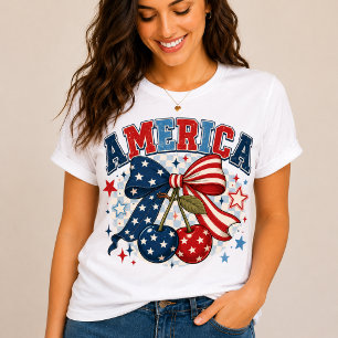 Americana Patriotic Cherries & Bow T-Shirt   Cute  Tri-Blend Shirt