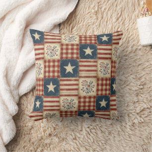 Americana Patriotic Country Rustic Farmhouse Stars Cushion