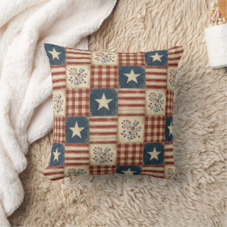 Americana Patriotic Country Rustic Farmhouse Stars Cushion