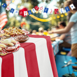 Americana Red And White Stripes Patriotic Tablecloth