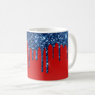 Americana Red Blue Glitter Drip Coffee Mug
