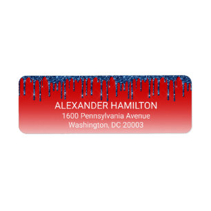 Americana Red Blue Glitter Drip Return Address Label