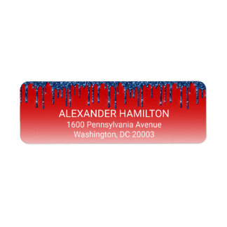 Americana Red Blue Glitter Drip Return Address Label