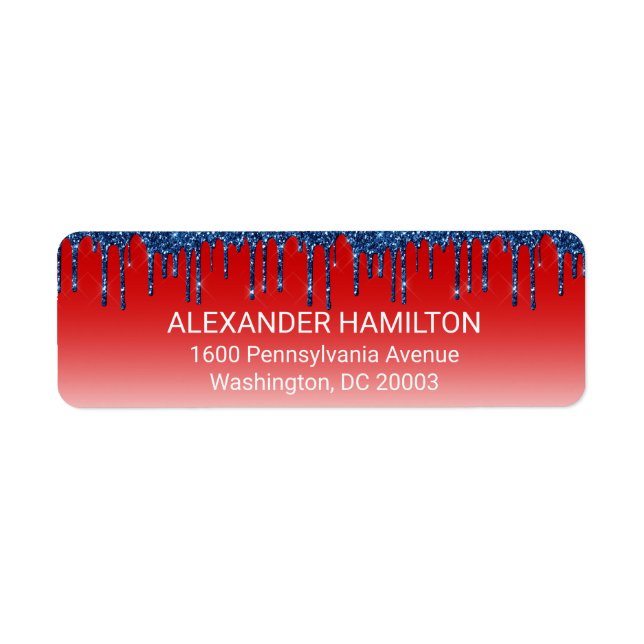 Americana Red Blue Glitter Drip Return Address Label (Front)