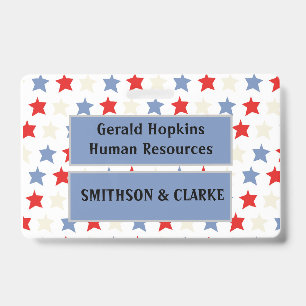 Americana, red, white and blue stars. Editable ID Badge