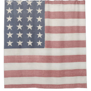 Americana Red White and Blue Vintage Flag Shower Curtain
