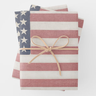 Americana Red White and Blue Vintage Flag Wrapping Paper Sheet