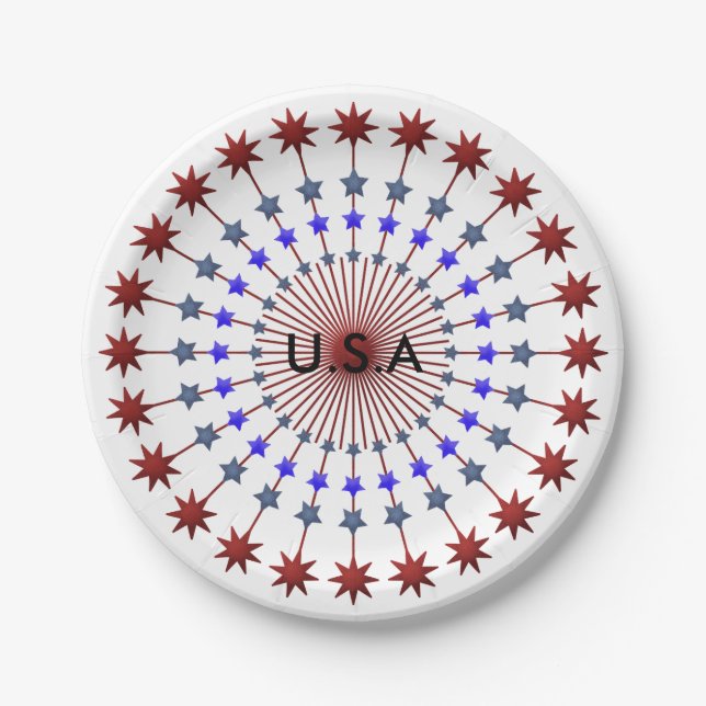 Americana, Red White and Blue with Stars Paper Plate (Front)