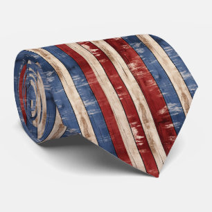 Americana Red White Blue Patriotic Faux Wood Tie